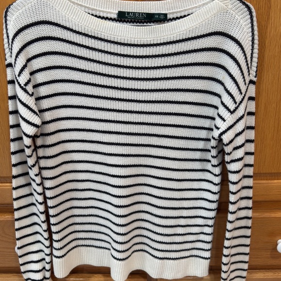 Lauren Ralph Lauren Black and White Striped Crew Neck Sweater - Picture 2 of 10